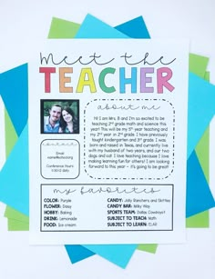 a teacher appreciation card with the words meet the teacher and an image of a couple