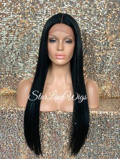 "Type of Hair:  Synthetic Hair Texture:   Straight Hair Length:   Long Hair Color:   Available in #1, #1b & #2 Cap Style:   Lace Front Wig with adjustable straps & combs - (cap stretches)  Heat Safe:   Heat resistant up to 350 degrees      HEAT SAFE The synthetic and human hair blend wigs in the store are heat safe and can be curled and flat ironed.  Please note that it is recommended that the heat settings be low (340 to 350 degrees).  Flexi-rods and/or rollers can also be used to achieve a cur Cheap Wigs For Sale, Style Lace Front Wig, Black Curly Wig, Straight Lace Front Wig, Wig Straight, Cheap Wigs, Bob Lace Front Wigs, Long Hair Color, Wig Lace