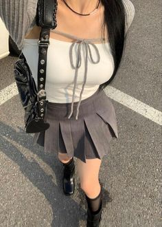 Acubi Fits, Gray Skirt Outfit, Acubi Fashion, Kpop Concert Outfit, Dr Shoes, 2024 Trends, Korean Outfits, Looks Style