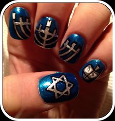 Hunakkah nails Almond Blue Nails, Festive Nail Art, Waterslide Decals, Snowflake Nails, Light Night