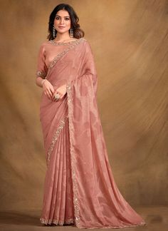 Designer Sari Stores In Ontario | Buy Soft Peach Multi Embroidery Traditional Festive Saree At Hatkay Sarees For Girls, Simple Saree Designs, Fashionable Saree Blouse Designs, Fancy Sarees Party Wear, Gaun Fashion, Simple Sarees, Half Saree Designs, Indian Fashion Saree, Saree Designs Party Wear