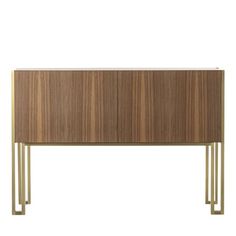 the sideboard is made from wood and has two metal legs on each side, with a