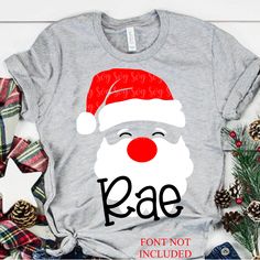 a santa claus face with the word rae on it's chest and red nose