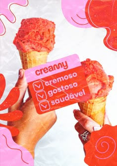 Creamy is an artisanal ice cream shop located in Rio de Janeiro. With a new brand positioning, the company wanted a brand identity that was non-standard and, at the same time, fun. The brand does not have a specific target audience and seeks to reach children, men and women of all ages. In this way, think
 
Handmade ice cream shop posters with illustrations and vibrant colors. This is part of a Visual Identity project made for the Creamy brand. The brand is fun, attractive, different and unique. Gelato Branding, Gelato Brands, Bold Logo Design, Ice Cream Poster, Banks Logo, Ice Cream Packaging, Ice Cream Design, Snack Shop, Quince