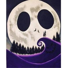 a painting of two people standing on top of a hill under a full moon with trees