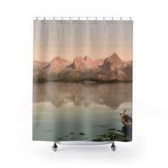 Winter Landscape Shower Curtain with Norland Norway design, seasonal bathroom decor featuring snowy Norwegian scenes. Shower Curtains Scenery, Bathtub And Shower Combo, Shower Combo, Full Bathroom Remodel, Snowy Mountain, Free Phone Wallpaper, Shower Curtain Decor, Full Bathroom, Snowy Mountains