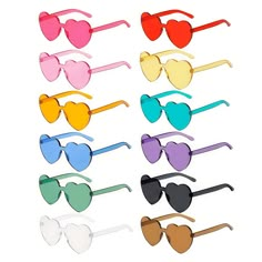 heart shaped sunglasses with different colors and shapes