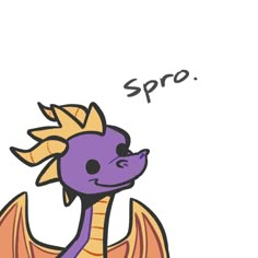 a drawing of a purple dragon with the words spro on it's chest