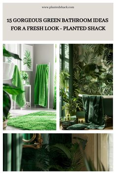 green bathroom decor with plants and towels