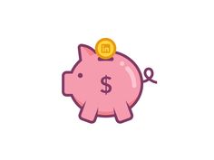 a pink piggy bank with a dollar sign on top