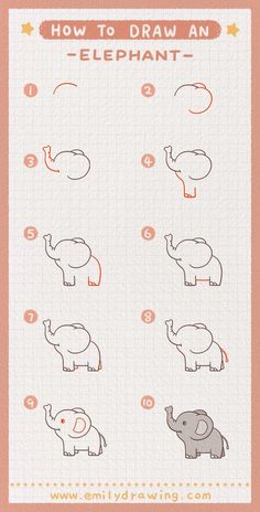 Easy an Elephant Drawing Tutorial and How-to - It’s an Elephant drawing time! Let’s learn how to draw an Elephant together with this easy to follow step by step tutorial. Simple, quick and fun! Elephant Drawing For Kids, Easy Elephant Drawing, Elephant Doodle, Draw An Elephant, Journal Collection, Easy Doodles, Elephant Drawing