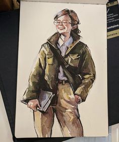 a drawing of a man with glasses and a jacket