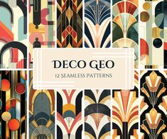 an art deco wallpaper pattern with the words deco go 12 seamless patterns on it