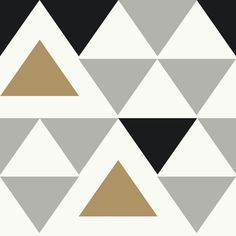 a black and white pattern with gold triangles on the bottom, in shades of gray