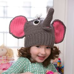 Single Size Elephant Hat, Crochet Animal Hats, Crochet Kids Hats, Crocheted Hat, Crochet Hat Free, All Free Crochet, Crochet Hats Free Pattern, Crochet Cap, Crochet Elephant