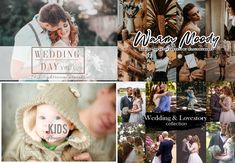 a collage of wedding photos with the words wedding day written on them and people standing around