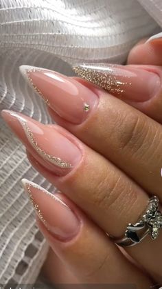 Cute New Years Nails Almond, Nail Art Professional, Simple New Years Nails Almond, Bride Nails Almond Shape, Nail Ideas Almond Shape Classy, Almond Shape Birthday Nails, Long French Tip Nails Almond, Indian Wedding Nails Design, Formal Nails Almond