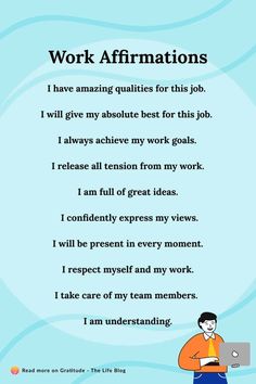 Image with list of work affirmations Affirmation Ideas, Work Affirmations, Wake Ideas, Work Goals, Job Interview Tips, Spiritual Guides