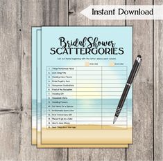 a printable bridal shower scatterer is shown on top of a wooden table