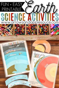 science activities for kids with text overlay that reads fun and easy printable earth science activities