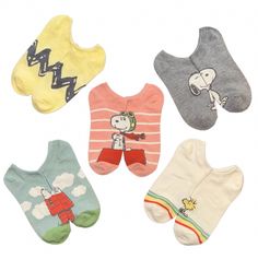 PEANUTS Ladies 5 Pair Of No Show Socks WOODSTOCK, SNOOPY & The RED BARON - Novelty Socks And Slippers Casual Multicolor Cartoon Print Socks, Casual Multicolor Character Print Socks, Snoopy Socks, The Red Baron, Snoopy Stuff, Woodstock Snoopy, Fav Products, Point Design, Tea Towel Gift