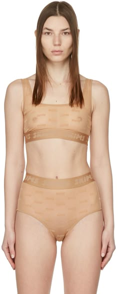 Find Skims Beige After Hours Bra on Editorialist. Stretch nylon mesh bra in beige featuring logo flocked throughout. · Scoop neck collar · Jacquard woven elasticized hem Supplier color: Ochre Mesh Bra, Bras And Panties, After Hours, Jacquard Weave, Neck Collar, Apparel Accessories, Top Brands, Scoop Neck, Mac