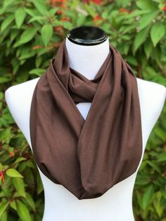 "This handmade infinity scarf made of soft jersey cotton. Sewn with a double layer, there are no open seams or raw edges. Loop it, drape it or wrap another round and go!  Made with love and care of new soft cotton fabric in a smoke free home. Measurements: 8\"- 8.5\" wide (17\" in diameter) 29\" drop long (59\" in diameter) 95% Cotton/5% Lycra Spandex Recommendations for washing and drying the scarf: I recommend Hand wash. Scarf must be hung to dry. Do not tumble dry in the dryer. Washer & dryer Mustard Scarf, Black And White Scarf, Brown Scarves, Yellow Mustard, Black Scarf, Circle Scarf, Loop Scarf, Scarf Gift, Black Heart