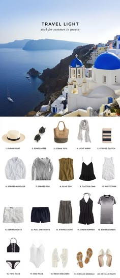 the travel light guide is shown in blue and white, with an image of a greek village