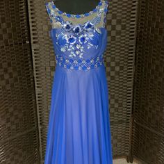 Beautiful Embroidery And Stones.Never Worn. No Alterations Or Snags, Stains Or Beading Missing. Says Large But Fits Like A Size 8. Blue Embellished Evening Dress For Prom Season, Blue Embellished Evening Dress For Prom, Embellished Royal Blue Evening Dress For Prom, Blue Sequined Evening Dress For Wedding, Blue Sequined Gown For Banquets, Blue Sequined Gown For Banquet, Royal Blue Sequin Gown For Wedding, Blue Embellished Floor-length Mother Of The Bride Dress, Embellished Blue Gown For Prom Season