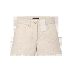 LOUIS VUITTON® - Monogram Fil Coupé Mini Shorts - Beige Swimsuits Bikinis, Stole Scarf, Leather Denim, Summer Styles, Knitwear Dress, Louis Vuitton Official, Mini Short, Mini Shorts, Knitwear Tops