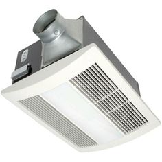 a bathroom exhaust fan with the light on and an air conditioner attached to it