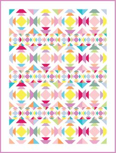 an abstract pattern with different colors and shapes on the bottom half of it, in pink frame