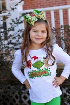 Grinch and Max ruffle shirt for girls - Darling Little Bow Shop Baby Grinch Shirt, Grinch Initial Shirt, Toddler Grinch Shirts, Grinch Kids Shirt, Kids Christmas Shirts Boys Grinch, Grinch Shirts, Bow Shop, Embroidery Christmas, Matching Leggings