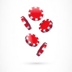 red casino chips falling down on white background