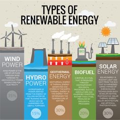 the different types of renewable energy are shown in this graphic above it's description