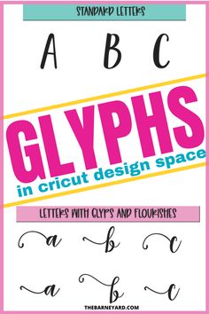 the front cover of glyphhs in cricut design space, with curs and flourishes