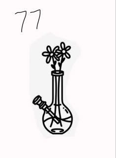 a drawing of a vase with flowers in it and the number seven drawn on top