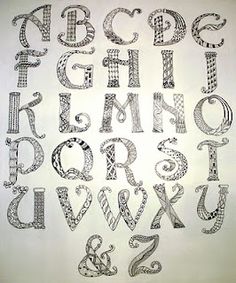 the letters are drawn in black and white with different patterns on each letter's surface