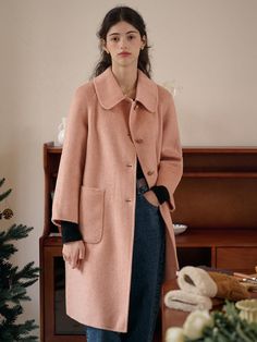 Pink Wool Coat For Workwear, Pink Notch Lapel Outerwear With Buttons, Pink Notch Lapel Outerwear For Fall, Pink Wool Coat With Lapel Collar For Fall, Classic Pink Wool Outerwear, Pink Single Breasted Pea Coat For Fall, Pink Long Pea Coat For Fall, Pink Single Breasted Wool Coat For Fall, Pink Single-breasted Wool Coat For Fall