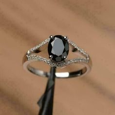 Engagement Ring Black Stone, Spinel Rings, Birthstone Promise Rings, Elegant Rings, Black Spinel Ring, Rings Ideas, Spinel Ring, Rose Gold Diamond Ring, Promise Rings For Her