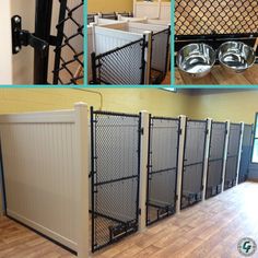 several different types of dog kennels in various stages of being used to keep them safe