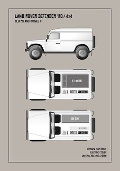 the white truck is shown in three different positions