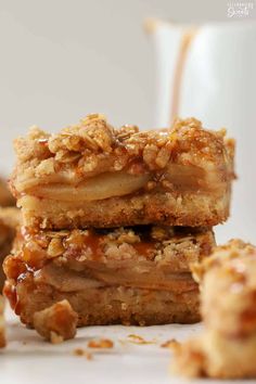 three pieces of apple pie stacked on top of each other