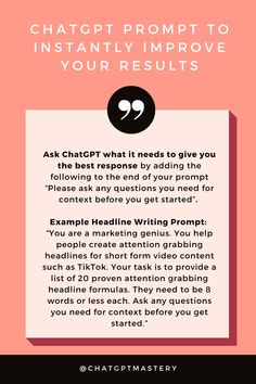 ChatGPT Prompt Tips To Improve Results Chatgtp4 Prompt, Business Prompts, Learning Pit, App Development Process, Astrology Meaning, Technology Lessons, Google Seo, Story Prompts, Interview Preparation