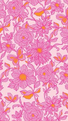 a pink and orange flower pattern on a light pink background with an orange center in the middle