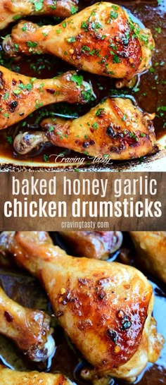 baked honey garlic chicken drumsticks in a pan