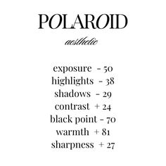 the font and numbers for polaroid are shown in black on a white paper background