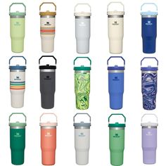 thermos are all different colors and sizes for each cup, but there is no lid