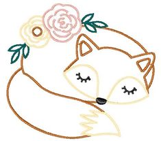 a close up of a fox with flowers on it's head in the shape of a circle