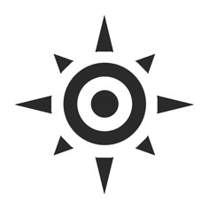 a black and white image of a sun with four pointed points in the center, on a white background